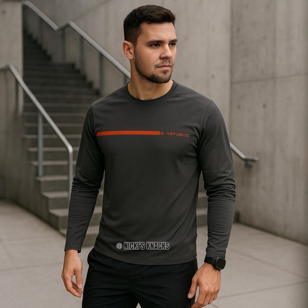 Banana Republic Pullover Gray Orange Performance Long Sleeve Athletic Top Sze XL